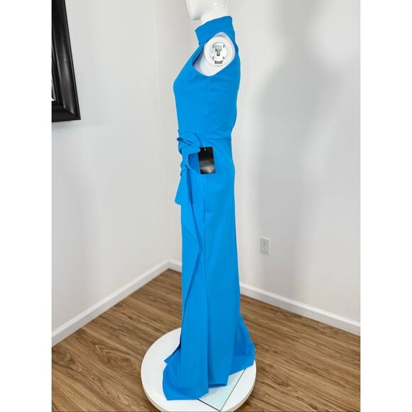 Chiara Boni La Petite Robe Womens Gudrum Halter Ruffle Gown Catalina Blue 10 - Picture 6 of 11